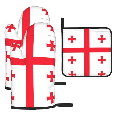 Ofenhandschuhe, Topflappen-Set, Motiv: Flagge von Georgia, verbrühungssichere Mikrowellen-Ofenhandschuhe mit dem Komfort zum Öffnen von Topfdeckeln, 3 Stück Ofenhandschuhe, Topflappen-Set, Motiv: Flagge von Georgia, verbrühungssichere Mikrowellen-Ofenhandschuhe mit dem Komfort zum Öffnen von Topfdeckeln, 3 Stück von SamLng