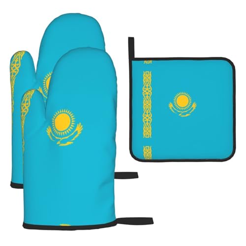 Ofenhandschuhe, Topflappen-Set, Motiv: Flagge von Kasachstan, verbrühungssichere Mikrowellen-Ofenhandschuhe mit dem Komfort zum Öffnen von Topfdeckeln Ofenhandschuhe, Topflappen-Set, Motiv: Flagge von Kasachstan, verbrühungssichere Mikrowellen-Ofenhandschuhe mit dem Komfort zum Öffnen von Topfdeckeln von SamLng