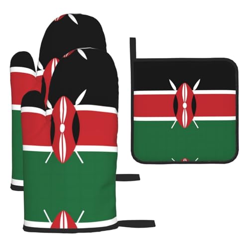 Ofenhandschuhe, Topflappen-Set, Motiv: Flagge von Kenia, verbrühungssichere Mikrowellen-Ofenhandschuhe mit dem Komfort zum Öffnen von Topfdeckeln Ofenhandschuhe, Topflappen-Set, Motiv: Flagge von Kenia, verbrühungssichere Mikrowellen-Ofenhandschuhe mit dem Komfort zum Öffnen von Topfdeckeln von SamLng