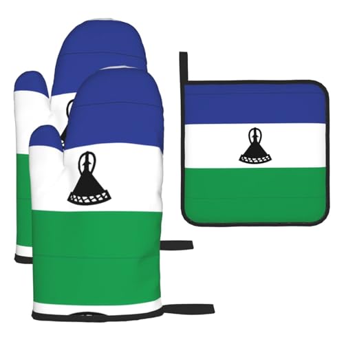 Ofenhandschuhe, Topflappen-Set, Motiv: Flagge von Lesotho, verbrühungssichere Mikrowellen-Ofenhandschuhe mit dem Komfort, Topfdeckel zu öffnen, 3 Stück Ofenhandschuhe, Topflappen-Set, Motiv: Flagge von Lesotho, verbrühungssichere Mikrowellen-Ofenhandschuhe mit dem Komfort, Topfdeckel zu öffnen, 3 Stück von SamLng