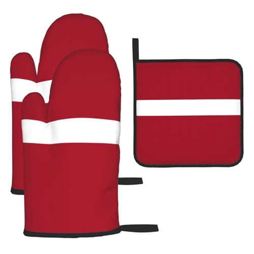 Ofenhandschuhe, Topflappen-Set, Motiv: Flagge von Lettland, verbrühungssichere Mikrowellen-Ofenhandschuhe mit dem Komfort zum Öffnen von Topfdeckeln, 3 Stück Ofenhandschuhe, Topflappen-Set, Motiv: Flagge von Lettland, verbrühungssichere Mikrowellen-Ofenhandschuhe mit dem Komfort zum Öffnen von Topfdeckeln, 3 Stück von SamLng