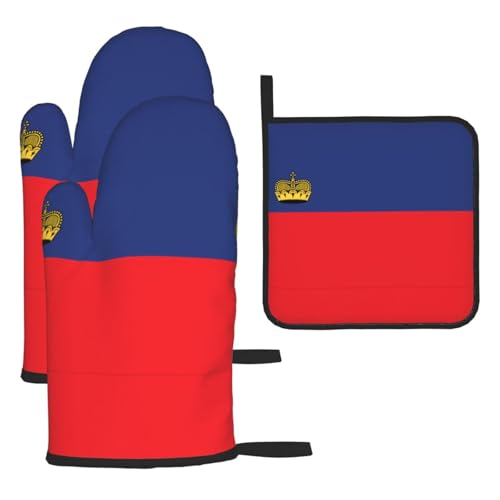 Ofenhandschuhe, Topflappen-Set, Motiv: Flagge von Liechtenstein, verbrühungssichere Mikrowellen-Ofenhandschuhe mit dem Komfort zum Öffnen von Topfdeckeln Ofenhandschuhe, Topflappen-Set, Motiv: Flagge von Liechtenstein, verbrühungssichere Mikrowellen-Ofenhandschuhe mit dem Komfort zum Öffnen von Topfdeckeln von SamLng