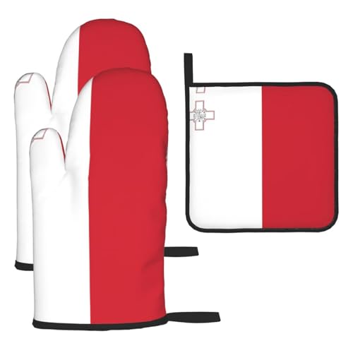 Ofenhandschuhe, Topflappen-Set, Motiv: Flagge von Malta, verbrühungssichere Mikrowellen-Ofenhandschuhe mit dem Komfort zum Öffnen von Topfdeckeln Ofenhandschuhe, Topflappen-Set, Motiv: Flagge von Malta, verbrühungssichere Mikrowellen-Ofenhandschuhe mit dem Komfort zum Öffnen von Topfdeckeln von SamLng