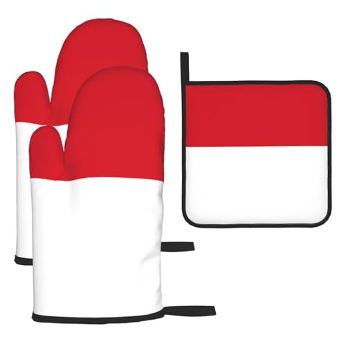 Ofenhandschuhe, Topflappen-Set, Motiv: Flagge von Monaco, verbrühungssichere Mikrowellen-Ofenhandschuhe mit dem Komfort zum Öffnen von Topfdeckeln, 3 Stück Ofenhandschuhe, Topflappen-Set, Motiv: Flagge von Monaco, verbrühungssichere Mikrowellen-Ofenhandschuhe mit dem Komfort zum Öffnen von Topfdeckeln, 3 Stück von SamLng