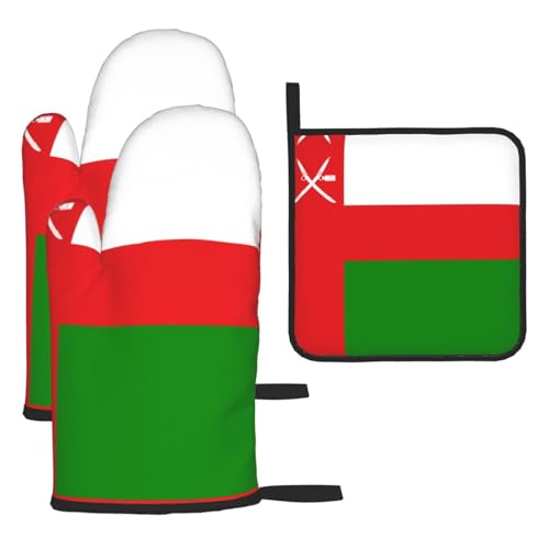 Ofenhandschuhe, Topflappen-Set, Motiv: Flagge von Oman, verbrühungssichere Mikrowellen-Ofenhandschuhe mit dem Komfort zum Öffnen von Topfdeckeln Ofenhandschuhe, Topflappen-Set, Motiv: Flagge von Oman, verbrühungssichere Mikrowellen-Ofenhandschuhe mit dem Komfort zum Öffnen von Topfdeckeln von SamLng