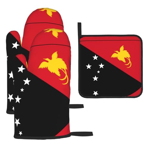 Ofenhandschuhe, Topflappen-Set, Motiv: Flagge von Papua-Neuguinea, 3-teilig, verbrühungssichere Mikrowellen-Ofenhandschuhe mit dem Komfort zum Öffnen von Topfdeckeln Ofenhandschuhe, Topflappen-Set, Motiv: Flagge von Papua-Neuguinea, 3-teilig, verbrühungssichere Mikrowellen-Ofenhandschuhe mit dem Komfort zum Öffnen von Topfdeckeln von SamLng