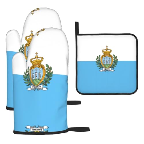 Ofenhandschuhe, Topflappen-Set, Motiv: Flagge von San Marino, verbrühungssichere Mikrowellen-Ofenhandschuhe mit dem Komfort zum Öffnen von Topfdeckeln, 3 Stück Ofenhandschuhe, Topflappen-Set, Motiv: Flagge von San Marino, verbrühungssichere Mikrowellen-Ofenhandschuhe mit dem Komfort zum Öffnen von Topfdeckeln, 3 Stück von SamLng