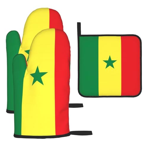 Ofenhandschuhe, Topflappen-Set, Motiv: Flagge von Senegal, verbrühungssichere Mikrowellen-Ofenhandschuhe mit dem Komfort zum Öffnen von Topfdeckeln, 3 Stück Ofenhandschuhe, Topflappen-Set, Motiv: Flagge von Senegal, verbrühungssichere Mikrowellen-Ofenhandschuhe mit dem Komfort zum Öffnen von Topfdeckeln, 3 Stück von SamLng