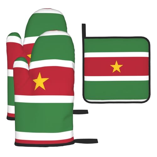 Ofenhandschuhe, Topflappen-Set, Motiv: Flagge von Suriname, verbrühungssichere Mikrowellen-Ofenhandschuhe mit dem Komfort zum Öffnen von Topfdeckeln Ofenhandschuhe, Topflappen-Set, Motiv: Flagge von Suriname, verbrühungssichere Mikrowellen-Ofenhandschuhe mit dem Komfort zum Öffnen von Topfdeckeln von SamLng