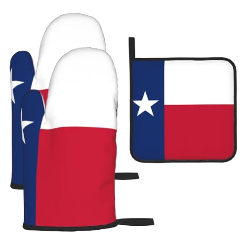 Ofenhandschuhe, Topflappen-Set, Motiv: Flagge von Texas, verbrühungssichere Mikrowellen-Ofenhandschuhe mit dem Komfort zum Öffnen von Topfdeckeln, 3 Stück Ofenhandschuhe, Topflappen-Set, Motiv: Flagge von Texas, verbrühungssichere Mikrowellen-Ofenhandschuhe mit dem Komfort zum Öffnen von Topfdeckeln, 3 Stück von SamLng