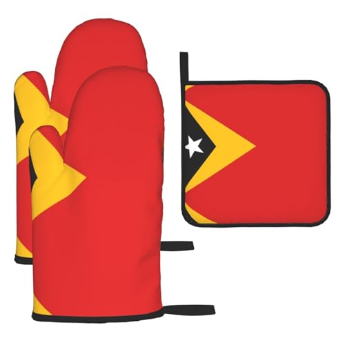 Ofenhandschuhe, Topflappen-Set, Motiv: Flagge von Timor, 3 Stück, verbrühungssichere Mikrowellen-Ofenhandschuhe mit dem Komfort zum Öffnen von Topfdeckeln Ofenhandschuhe, Topflappen-Set, Motiv: Flagge von Timor, 3 Stück, verbrühungssichere Mikrowellen-Ofenhandschuhe mit dem Komfort zum Öffnen von Topfdeckeln von SamLng
