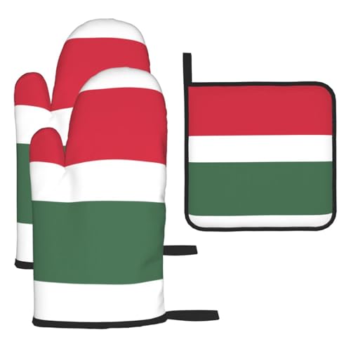 Ofenhandschuhe, Topflappen-Set, Motiv: Flagge von Ungarn, verbrühungssichere Mikrowellen-Ofenhandschuhe mit dem Komfort zum Öffnen von Topfdeckeln Ofenhandschuhe, Topflappen-Set, Motiv: Flagge von Ungarn, verbrühungssichere Mikrowellen-Ofenhandschuhe mit dem Komfort zum Öffnen von Topfdeckeln von SamLng