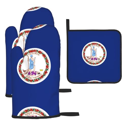 Ofenhandschuhe, Topflappen-Set, Motiv: Flagge von Virginia, verbrühungssichere Mikrowellen-Ofenhandschuhe mit dem Komfort zum Öffnen von Topfdeckeln Ofenhandschuhe, Topflappen-Set, Motiv: Flagge von Virginia, verbrühungssichere Mikrowellen-Ofenhandschuhe mit dem Komfort zum Öffnen von Topfdeckeln von SamLng