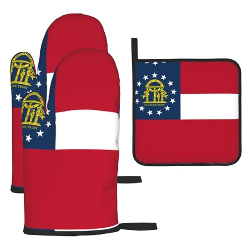 Ofenhandschuhe, Topflappen-Set, Motiv: Georgia-Flagge, verbrühungssichere Mikrowellen-Ofenhandschuhe mit dem Komfort zum Öffnen von Topfdeckeln Ofenhandschuhe, Topflappen-Set, Motiv: Georgia-Flagge, verbrühungssichere Mikrowellen-Ofenhandschuhe mit dem Komfort zum Öffnen von Topfdeckeln von SamLng