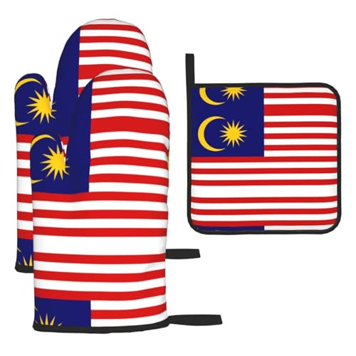 Ofenhandschuhe, Topflappen-Set, Motiv: Malaysia-Flagge, verbrühungssichere Mikrowellen-Ofenhandschuhe mit dem Komfort zum Öffnen von Topfdeckeln Ofenhandschuhe, Topflappen-Set, Motiv: Malaysia-Flagge, verbrühungssichere Mikrowellen-Ofenhandschuhe mit dem Komfort zum Öffnen von Topfdeckeln von SamLng