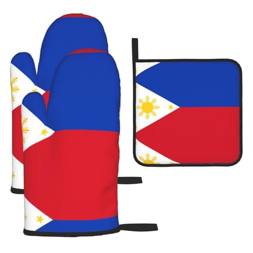 Ofenhandschuhe, Topflappen-Set, Philippinische Flagge, verbrühungssichere Mikrowellen-Ofenhandschuhe mit dem Komfort zum Öffnen von Topfdeckeln Ofenhandschuhe, Topflappen-Set, Philippinische Flagge, verbrühungssichere Mikrowellen-Ofenhandschuhe mit dem Komfort zum Öffnen von Topfdeckeln von SamLng