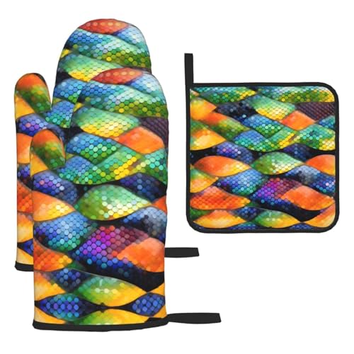 Ofenhandschuhe, Topflappen-Set, Regenbogenfischschuppen, verbrühungssichere Mikrowellen-Ofenhandschuhe mit dem Komfort zum Öffnen von Topfdeckeln Ofenhandschuhe, Topflappen-Set, Regenbogenfischschuppen, verbrühungssichere Mikrowellen-Ofenhandschuhe mit dem Komfort zum Öffnen von Topfdeckeln von SamLng