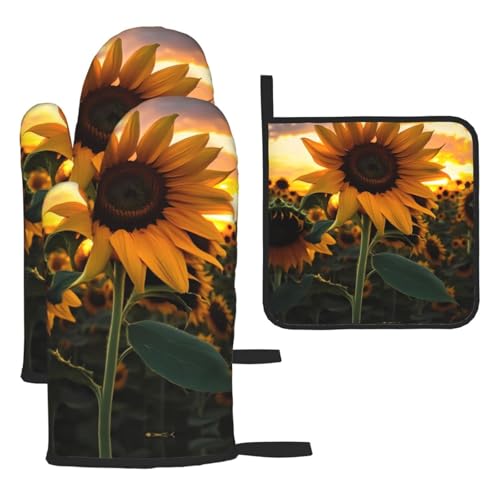 Ofenhandschuhe, Topflappen-Set, Sonnenblumen-Design, verbrühungssichere Mikrowellen-Ofenhandschuhe mit dem Komfort, Topfdeckel zu öffnen, 3 Stück Ofenhandschuhe, Topflappen-Set, Sonnenblumen-Design, verbrühungssichere Mikrowellen-Ofenhandschuhe mit dem Komfort, Topfdeckel zu öffnen, 3 Stück von SamLng