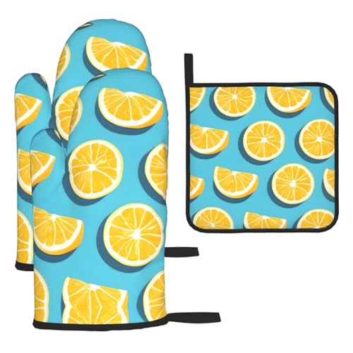 Ofenhandschuhe, Topflappen-Set, Zitronenkeile, verbrühungssichere Mikrowellen-Ofenhandschuhe mit dem Komfort zum Öffnen von Topfdeckeln, 3 Stück Ofenhandschuhe, Topflappen-Set, Zitronenkeile, verbrühungssichere Mikrowellen-Ofenhandschuhe mit dem Komfort zum Öffnen von Topfdeckeln, 3 Stück von SamLng