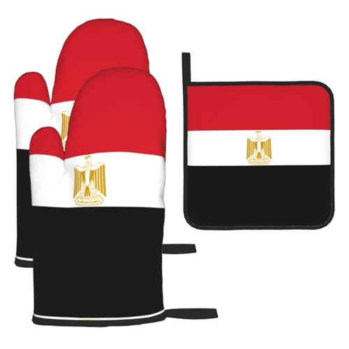 Ofenhandschuhe, Topflappen-Set, ägyptische Flagge, verbrühungssichere Mikrowellen-Ofenhandschuhe mit dem Komfort zum Öffnen von Topfdeckeln Ofenhandschuhe, Topflappen-Set, ägyptische Flagge, verbrühungssichere Mikrowellen-Ofenhandschuhe mit dem Komfort zum Öffnen von Topfdeckeln von SamLng