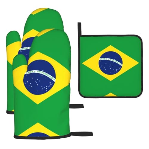 Ofenhandschuhe, Topflappen-Set, brasilianische Flagge, verbrühungssichere Mikrowellen-Ofenhandschuhe mit dem Komfort zum Öffnen von Topfdeckeln Ofenhandschuhe, Topflappen-Set, brasilianische Flagge, verbrühungssichere Mikrowellen-Ofenhandschuhe mit dem Komfort zum Öffnen von Topfdeckeln von SamLng