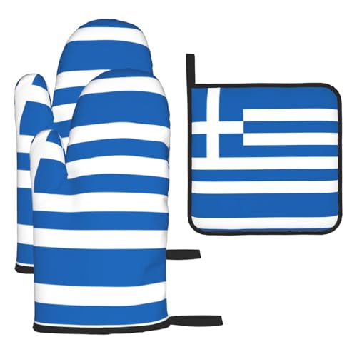 Ofenhandschuhe, Topflappen-Set, griechische Flagge, verbrühungssichere Mikrowellen-Ofenhandschuhe mit dem Komfort zum Öffnen von Topfdeckeln Ofenhandschuhe, Topflappen-Set, griechische Flagge, verbrühungssichere Mikrowellen-Ofenhandschuhe mit dem Komfort zum Öffnen von Topfdeckeln von SamLng