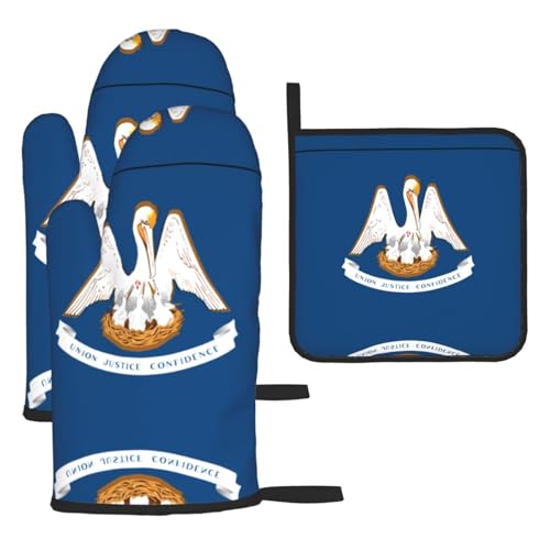 Ofenhandschuhe, Topflappen-Set mit Louisiana-Flagge, verbrühungssichere Mikrowellen-Ofenhandschuhe mit dem Komfort zum Öffnen von Topfdeckeln Ofenhandschuhe, Topflappen-Set mit Louisiana-Flagge, verbrühungssichere Mikrowellen-Ofenhandschuhe mit dem Komfort zum Öffnen von Topfdeckeln von SamLng