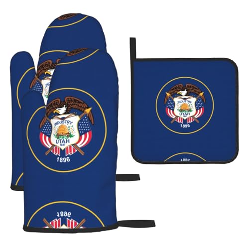 Ofenhandschuhe, Topflappen-Set mit Utah-Flagge, verbrühungssichere Mikrowellen-Ofenhandschuhe mit dem Komfort zum Öffnen von Topfdeckeln Ofenhandschuhe, Topflappen-Set mit Utah-Flagge, verbrühungssichere Mikrowellen-Ofenhandschuhe mit dem Komfort zum Öffnen von Topfdeckeln von SamLng