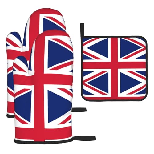 Ofenhandschuhe, Topflappen-Set mit britischer Flagge, verbrühungssichere Mikrowellen-Ofenhandschuhe mit dem Komfort zum Öffnen von Topfdeckeln Ofenhandschuhe, Topflappen-Set mit britischer Flagge, verbrühungssichere Mikrowellen-Ofenhandschuhe mit dem Komfort zum Öffnen von Topfdeckeln von SamLng