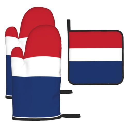 Ofenhandschuhe, Topflappen-Set mit niederländischer Flagge, verbrühungssichere Mikrowellen-Ofenhandschuhe mit dem Komfort zum Öffnen von Topfdeckeln Ofenhandschuhe, Topflappen-Set mit niederländischer Flagge, verbrühungssichere Mikrowellen-Ofenhandschuhe mit dem Komfort zum Öffnen von Topfdeckeln von SamLng