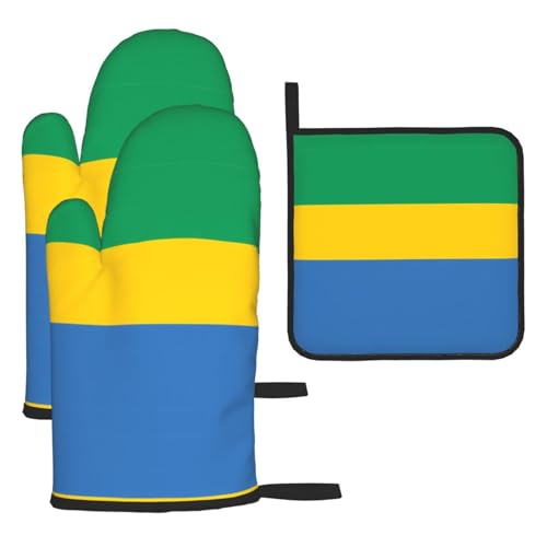 Ofenhandschuhe, Topflappen-Sets mit Gabun-Flagge, verbrühungssichere Mikrowellen-Ofenhandschuhe mit dem Komfort zum Öffnen von Topfdeckeln Ofenhandschuhe, Topflappen-Sets mit Gabun-Flagge, verbrühungssichere Mikrowellen-Ofenhandschuhe mit dem Komfort zum Öffnen von Topfdeckeln von SamLng