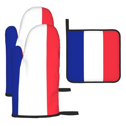 Ofenhandschuhe, Topflappen-Sets mit französischer Flagge, verbrühungssichere Mikrowellen-Ofenhandschuhe mit dem Komfort zum Öffnen von Topfdeckeln Ofenhandschuhe, Topflappen-Sets mit französischer Flagge, verbrühungssichere Mikrowellen-Ofenhandschuhe mit dem Komfort zum Öffnen von Topfdeckeln von SamLng