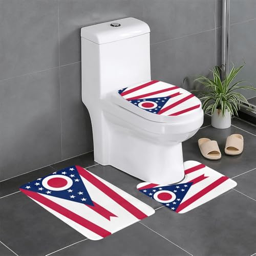 Ohio 3-teiliges Badteppich-Set mit Staatsflagge – saugfähige Badezimmermatten, Badewannen-Duschmatten – ideal für Schminktische und Ferienhäuser Ohio 3-teiliges Badteppich-Set mit Staatsflagge – saugfähige Badezimmermatten, Badewannen-Duschmatten – ideal für Schminktische und Ferienhäuser von SamLng