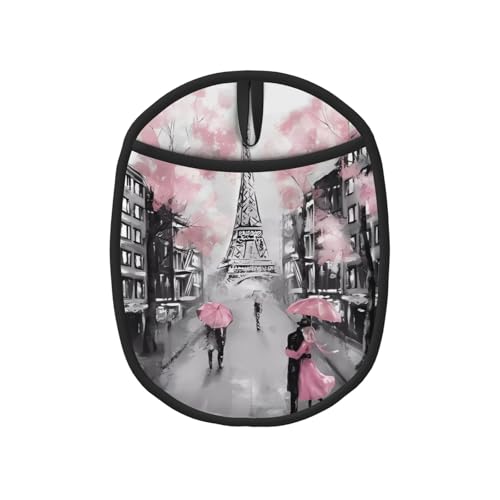 Paris Street Eiffelturm Pink Floral Topflappen-Sets – Küchenhandschuhe und hitzebeständige Küchenofen-Pads – Mikrowellen-Silikon-Topfmatte von SamLng