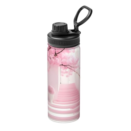 Pink Cherry Blossom Treppe 530 ml Sport Isolierter Wasserkocher - Wasserflasche für heiße und kalte Getränke, perfekt für Reisen, Wandern, Camping Pink Cherry Blossom Treppe 530 ml Sport Isolierter Wasserkocher - Wasserflasche für heiße und kalte Getränke, perfekt für Reisen, Wandern, Camping von SamLng