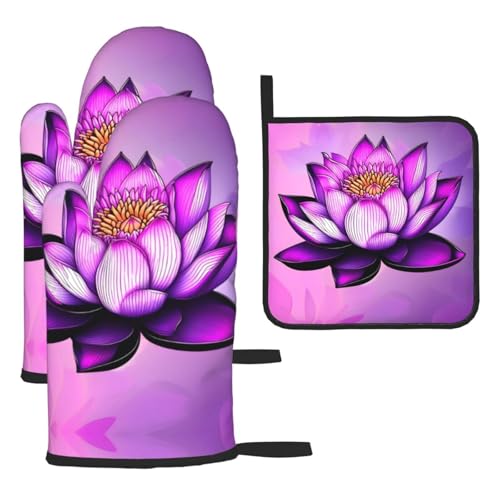 Purple Lotus Ofenhandschuhe, Topflappen-Set, verbrühungssichere Mikrowellen-Ofenhandschuhe mit dem Komfort zum Öffnen von Topfdeckeln, 3 Stück Purple Lotus Ofenhandschuhe, Topflappen-Set, verbrühungssichere Mikrowellen-Ofenhandschuhe mit dem Komfort zum Öffnen von Topfdeckeln, 3 Stück von SamLng