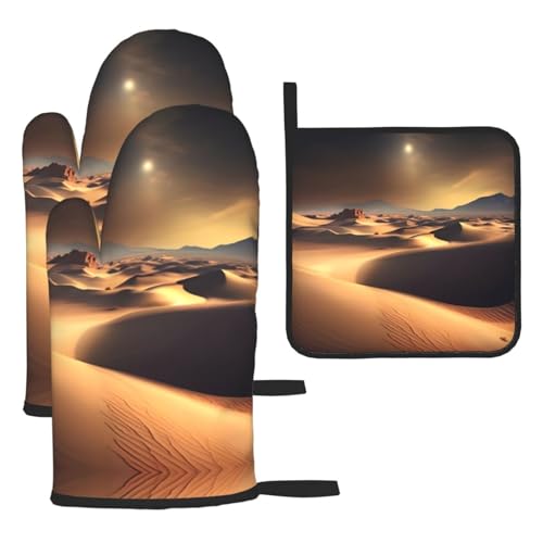 Sahara Desert Ofenhandschuhe, Topflappen-Set, verbrühungssichere Mikrowellen-Ofenhandschuhe mit dem Komfort zum Öffnen von Topfdeckeln Sahara Desert Ofenhandschuhe, Topflappen-Set, verbrühungssichere Mikrowellen-Ofenhandschuhe mit dem Komfort zum Öffnen von Topfdeckeln von SamLng