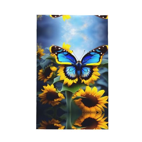 SamLng Waffel-Küchenhandtuch mit Sonnenblumen-Motiv, blau, Schmetterling, saugfähige Geschirrtücher für den Haushalt, ideal für Küche, Bad und Tee SamLng Waffel-Küchenhandtuch mit Sonnenblumen-Motiv, blau, Schmetterling, saugfähige Geschirrtücher für den Haushalt, ideal für Küche, Bad und Tee von SamLng