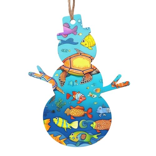 Schneemann-Form aus Holz – Schildkröte und Fisch hängende Dekorationen für Weihnachtsbaumparty – ideal für Zuhause, Wände, Türen, Fenster von SamLng