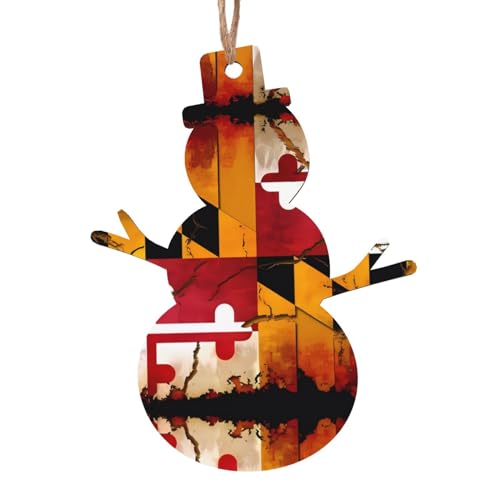 Schneemann-Form aus Holz – Vintage Holz Maryland Flagge hängende Dekorationen für Weihnachtsbaumparty – ideal für Zuhause, Wände, Türen, Fenster Schneemann-Form aus Holz – Vintage Holz Maryland Flagge hängende Dekorationen für Weihnachtsbaumparty – ideal für Zuhause, Wände, Türen, Fenster von SamLng