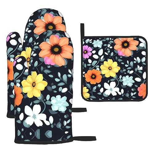Schöne bunte Blumen 3-teiliges Ofenhandschuh-Set – verbrühungssichere Mikrowellen-Ofenhandschuhe mit dem Komfort zum Öffnen von Topfdeckeln Schöne bunte Blumen 3-teiliges Ofenhandschuh-Set – verbrühungssichere Mikrowellen-Ofenhandschuhe mit dem Komfort zum Öffnen von Topfdeckeln von SamLng