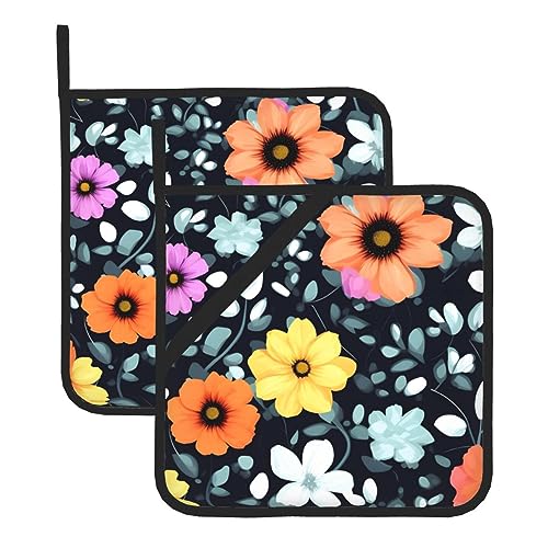 Schöne bunte Blumen Topflappen Sets - Hitzebeständige Topflappen zum Backen, Grillen, Haushalt Handling - Bequeme Küchenverwendung von SamLng