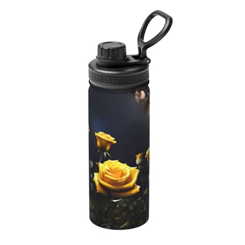 Schöner isolierter Wasserkocher mit gelben Rosen, 530 ml, Wasserflasche für heiße und kalte Getränke, perfekt für Reisen, Wandern, Camping Schöner isolierter Wasserkocher mit gelben Rosen, 530 ml, Wasserflasche für heiße und kalte Getränke, perfekt für Reisen, Wandern, Camping von SamLng