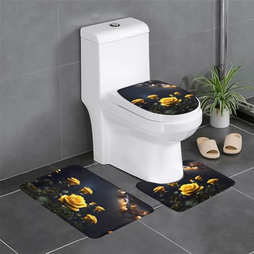 Schönes 3-teiliges Badteppich-Set mit gelben Rosen, saugfähige Badezimmermatten, Badewanne, Duschvorleger, ideal für Schminktische und Ferienhäuser Schönes 3-teiliges Badteppich-Set mit gelben Rosen, saugfähige Badezimmermatten, Badewanne, Duschvorleger, ideal für Schminktische und Ferienhäuser von SamLng