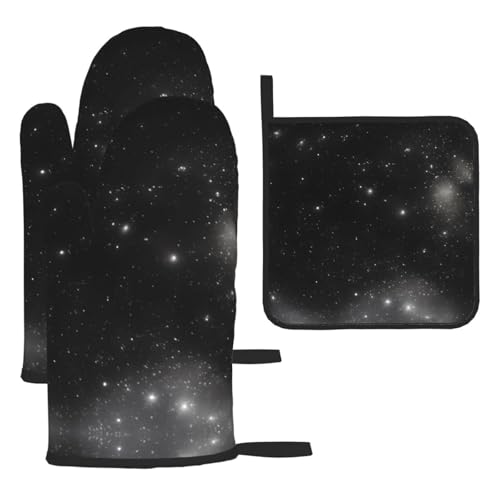 Schwarze und weiße Galaxie-Ofenhandschuhe, Topflappen-Set, verbrühungssichere Mikrowellen-Ofenhandschuhe mit dem Komfort zum Öffnen von Topfdeckeln Schwarze und weiße Galaxie-Ofenhandschuhe, Topflappen-Set, verbrühungssichere Mikrowellen-Ofenhandschuhe mit dem Komfort zum Öffnen von Topfdeckeln von SamLng