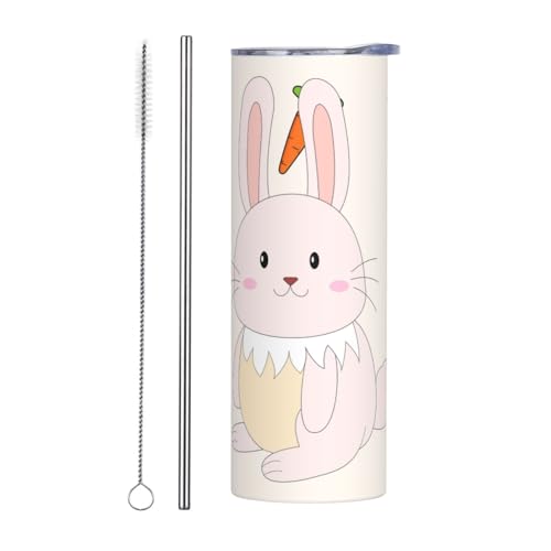Straw Zweiteiliges Set Edelstahlbecher 590 ml mit Deckel – Smiling Rabbit Print Isolierte Wasserflasche, Tragbare Teetasse für Büro, Auto, Sport von SamLng