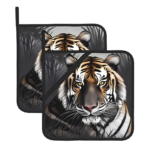 Tiger at Rest Topflappen-Sets – Hitzebeständige Topflappen zum Backen, Grillen, Handhabung zu Hause – praktische Verwendung in der Küche von SamLng