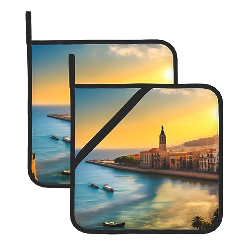 Topflappen-Sets mit Sonnenuntergang in Barcelona – Hitzebeständige Topflappen zum Backen, Grillen, Umgang zu Hause – Bequeme Verwendung in der Küche Topflappen-Sets mit Sonnenuntergang in Barcelona – Hitzebeständige Topflappen zum Backen, Grillen, Umgang zu Hause – Bequeme Verwendung in der Küche von SamLng