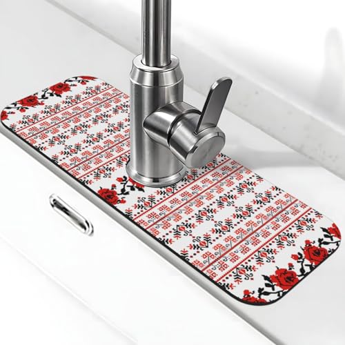 Ukrainischer Stickerei-Stil Rose Wasserhahn Saugnapf – saugfähige Abtropfmatte, Thekenschutz, Dekorieren von Waschbeckenarbeitsplatten und Kaffeebar von SamLng