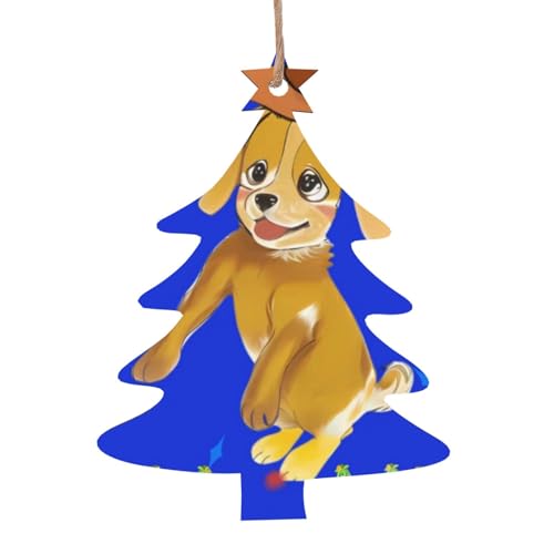 Weihnachtsbaum-Form aus Holz – Tanzender Cartoon-Hund hängende Dekorationen für Weihnachtsbaum-Party – ideal für Zuhause, Wände, Türen, Fenster Weihnachtsbaum-Form aus Holz – Tanzender Cartoon-Hund hängende Dekorationen für Weihnachtsbaum-Party – ideal für Zuhause, Wände, Türen, Fenster von SamLng